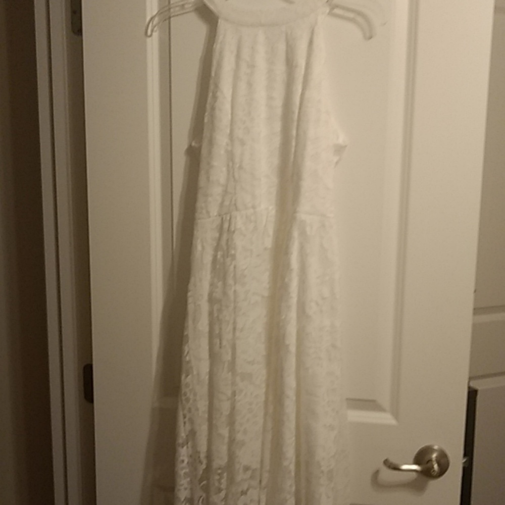 Ivory Lace Hi-Lo Halter Dress